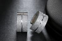 Frosted Stainless Steel Hoop Earrings - Silver