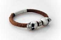 Baby Skull Rustic Brown Leather Bracelet -Customisable