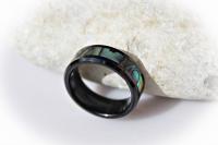 Tungsten Ring in Black With Shell Design