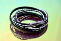 Leather Multiwrap Double Strand Black & White Bracelet - Crafted To Size