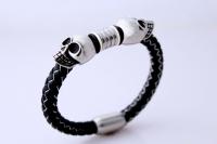 Double Skull Silk Leather & Steel Bracelet - Customise!