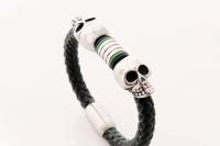 Double Skull Silk Leather & Steel Bracelet - Customise!