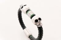 Double Skull Silk  Leather & Steel Bracelet - Customise!