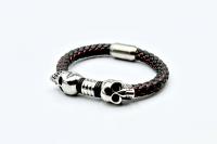 Double Skull Silk Leather & Steel Bracelet - Customise!