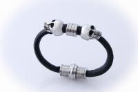 Double Skull sheepskin Leather & Steel Bracelet - Petite Design - Customisable!