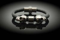 Double Skull sheepskin Leather & Steel Bracelet - Petite Design - Customisable!