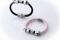 Double Skull sheepskin Leather & Steel Bracelet - Petite Design - Customisable!