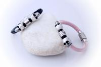 Double Skull sheepskin Leather & Steel Bracelet - Petite Design - Customisable!