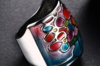 Geometric Coloured Stainless Steel & Enamel Ring