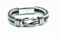 Knot Design Black & White Unisex Leather Bracelet