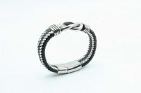 Knot Design Black & White Unisex Leather Bracelet