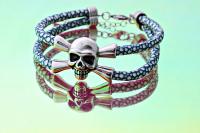 Leather Skull Pirate Double Layer Bracelet In Stingray Leather - Customisable!