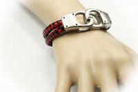 Handcuff Design Leather & Steel Red & Black Bracelet.