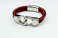Handcuff Design Leather & Steel Red & Black Bracelet.