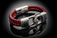 Handcuff Design Leather & Steel Red & Black Bracelet.