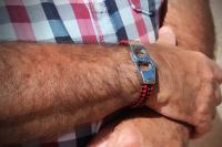 Handcuff Design Leather & Steel Red & Black Bracelet.