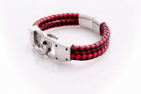 Handcuff Design Leather & Steel Red & Black Bracelet.