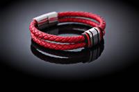 Red Multi Layer Leather & Steel Bracelet - Customisable