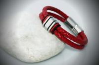 Red Multi Layer Leather & Steel Bracelet - Customisable