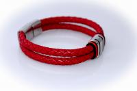 Red Multi Layer Leather & Steel Bracelet - Customisable