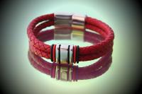 Red Multi Layer Leather & Steel Bracelet - Customisable