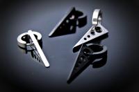 Triangle Dangle Small Hoop Stainless Steel Earrings - Black or Silver