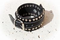 Wide Cuff Multi Stud Buckle Adjustable Leather Bracelet