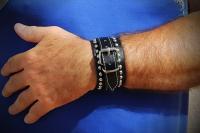 Wide Cuff Multi Stud Buckle Adjustable Leather Bracelet
