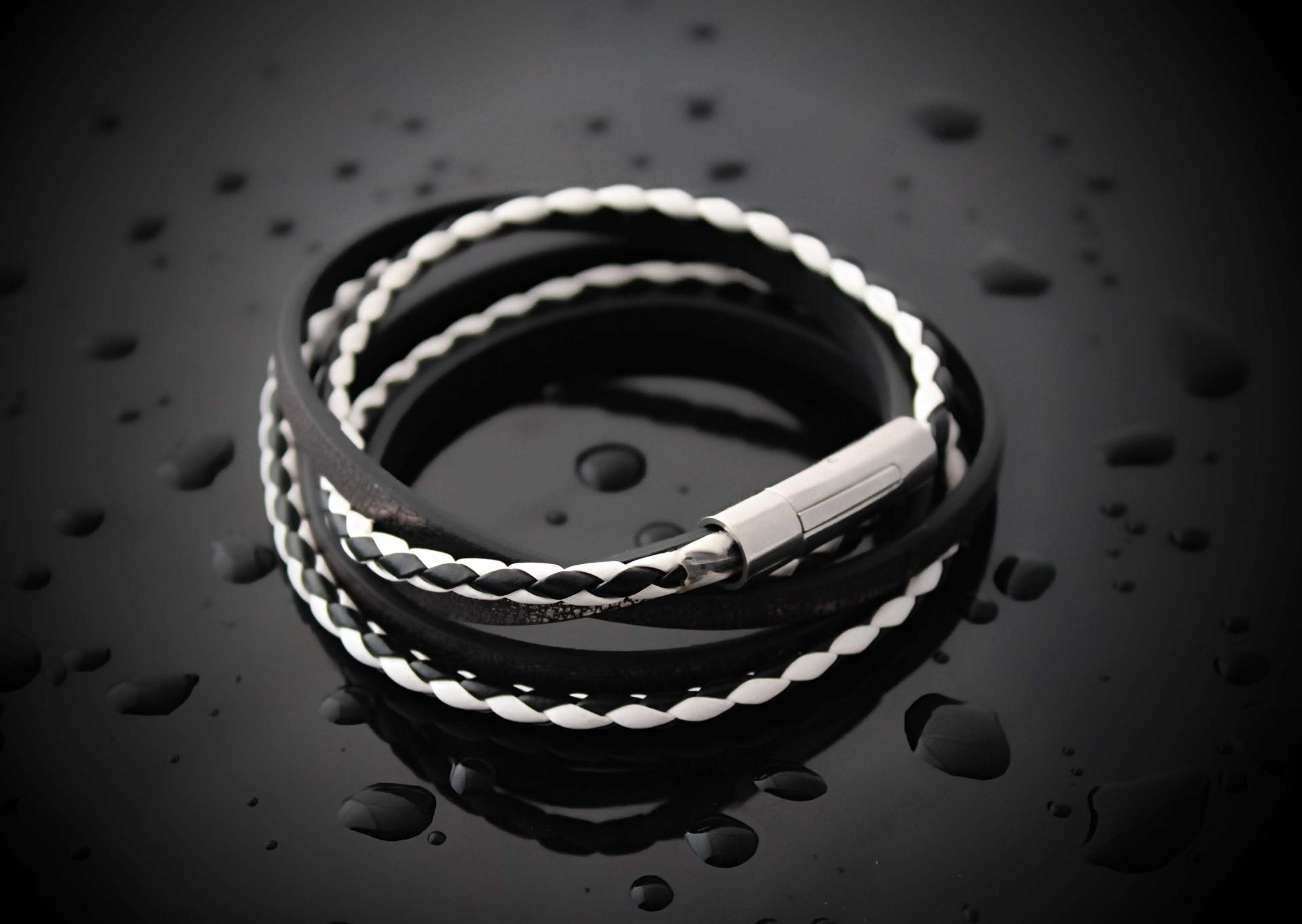 Leather Multiwrap Double Strand Black & White Bracelet - Crafted To Size