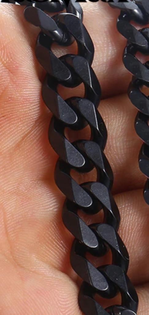 Black Stainless Steel Cuban Link Bracelet 22.5cm-24cm