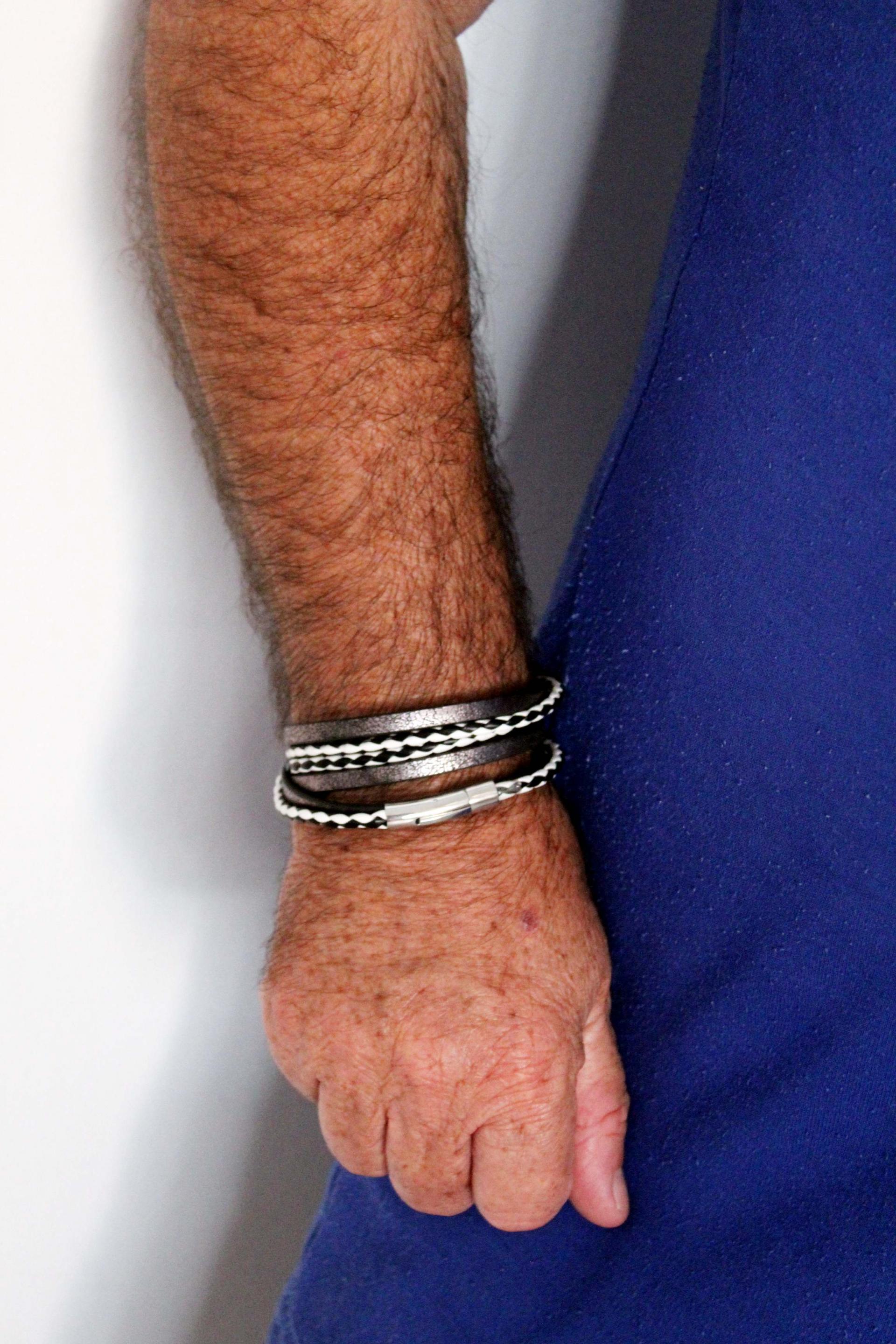 Leather Multiwrap Double Strand Black & White Bracelet - Crafted To Size