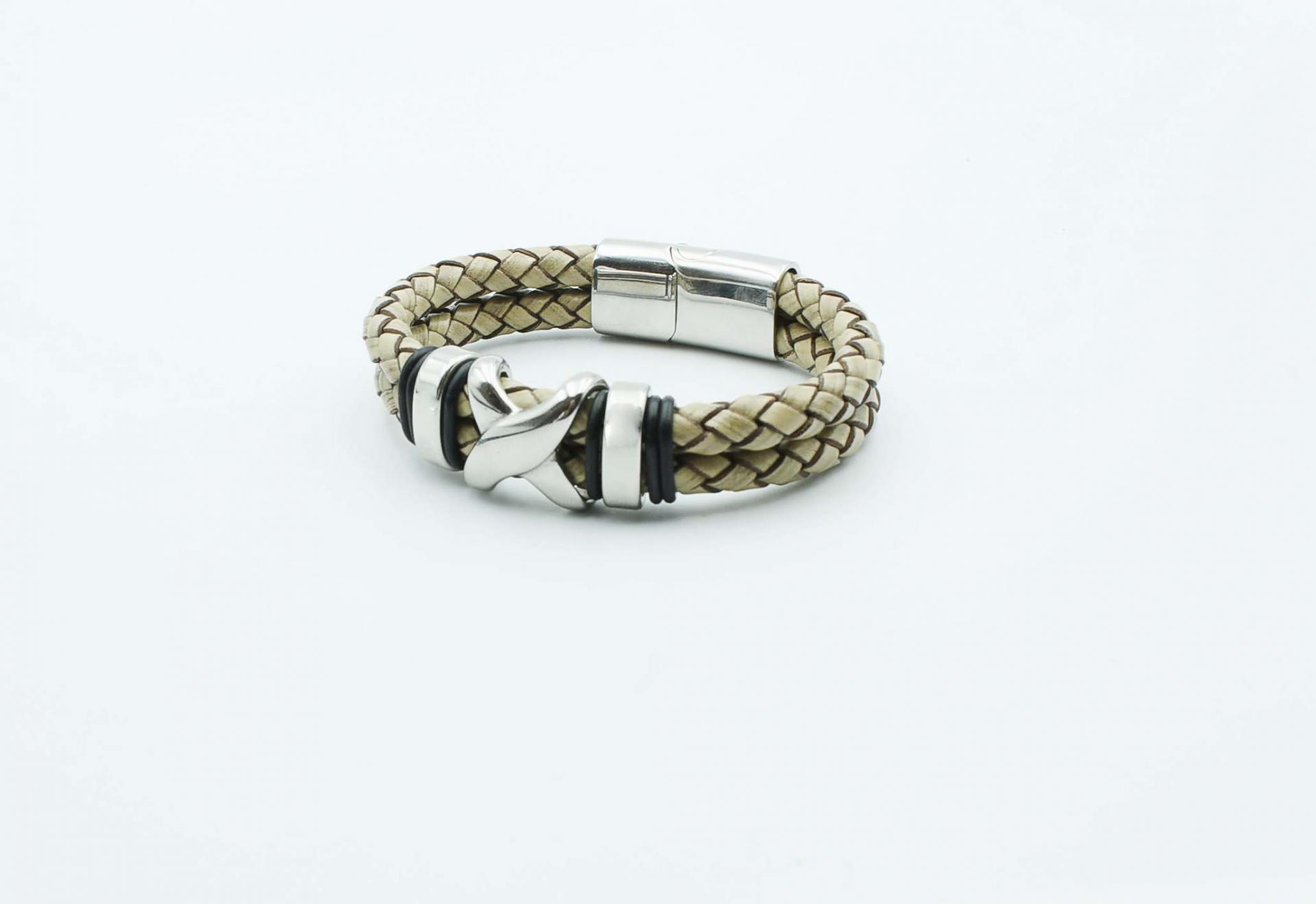 Double Layer Leather & Steel Bracelet - Customisable