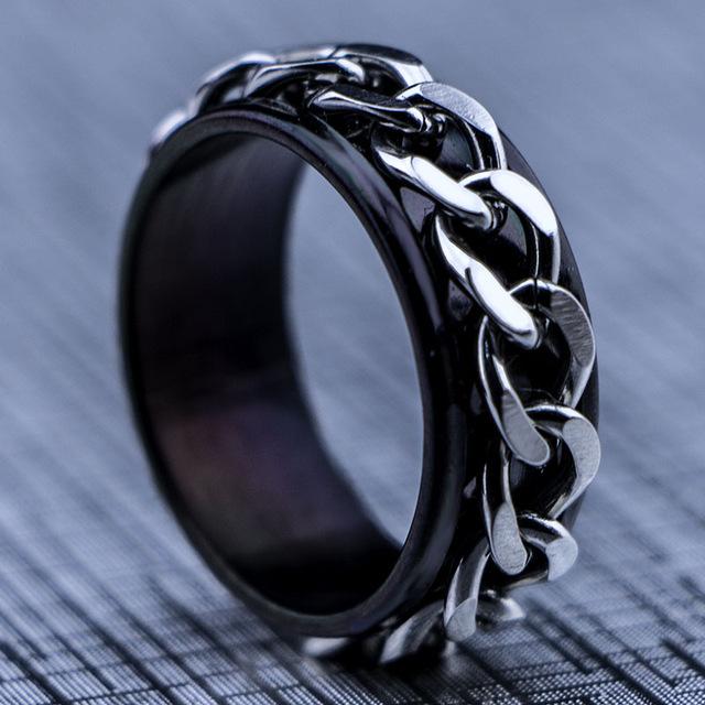 Black Stainless Steel Chain Ring - Unisex