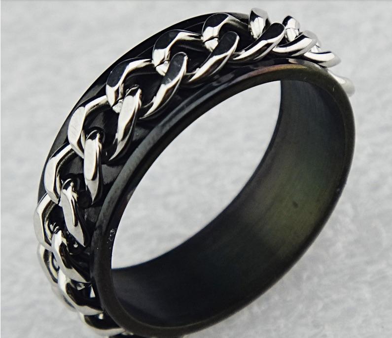Black Stainless Steel Chain Ring - Unisex