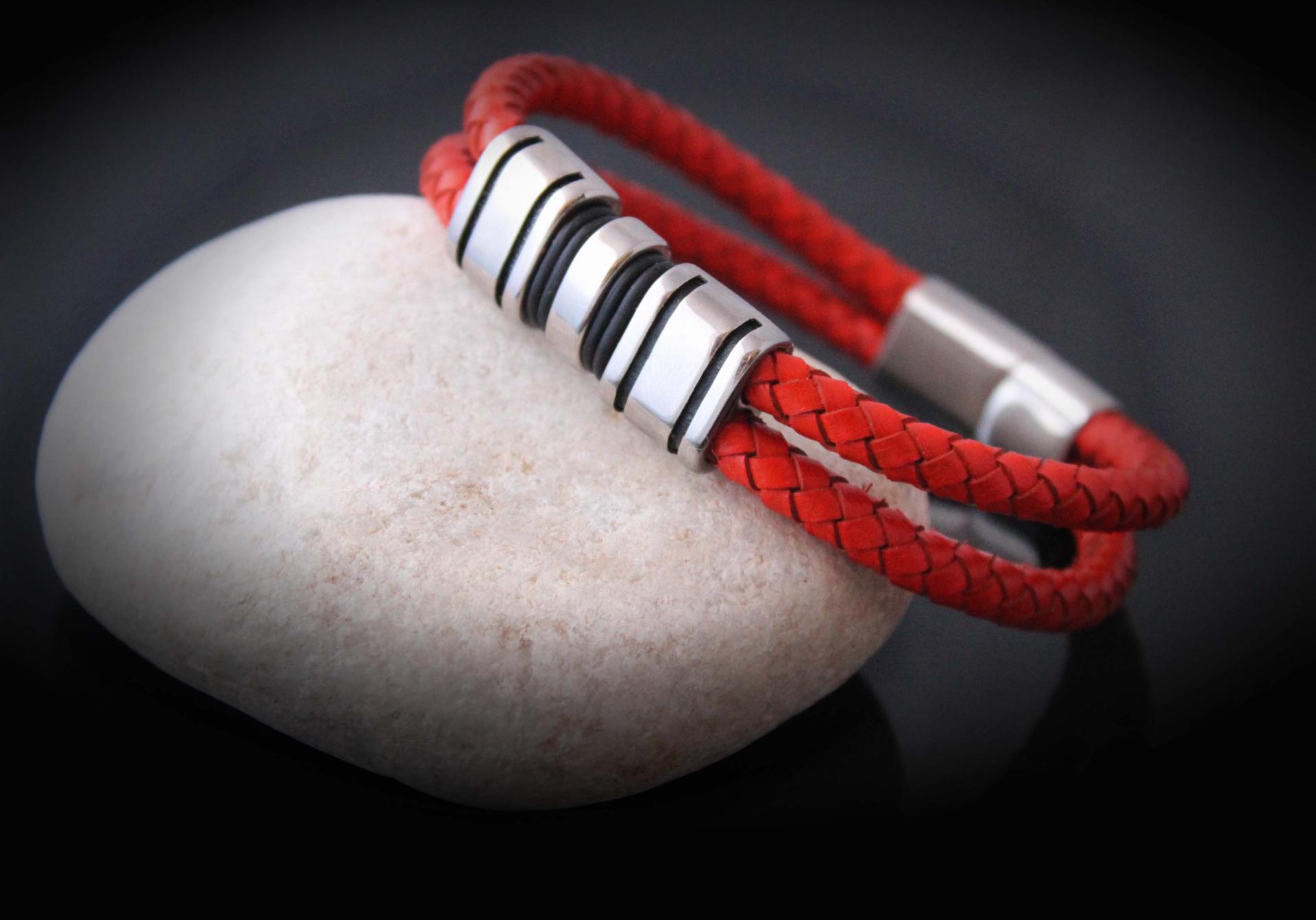 Orange Spice Multi Layer Leather & Steel Bracelet - Customisable