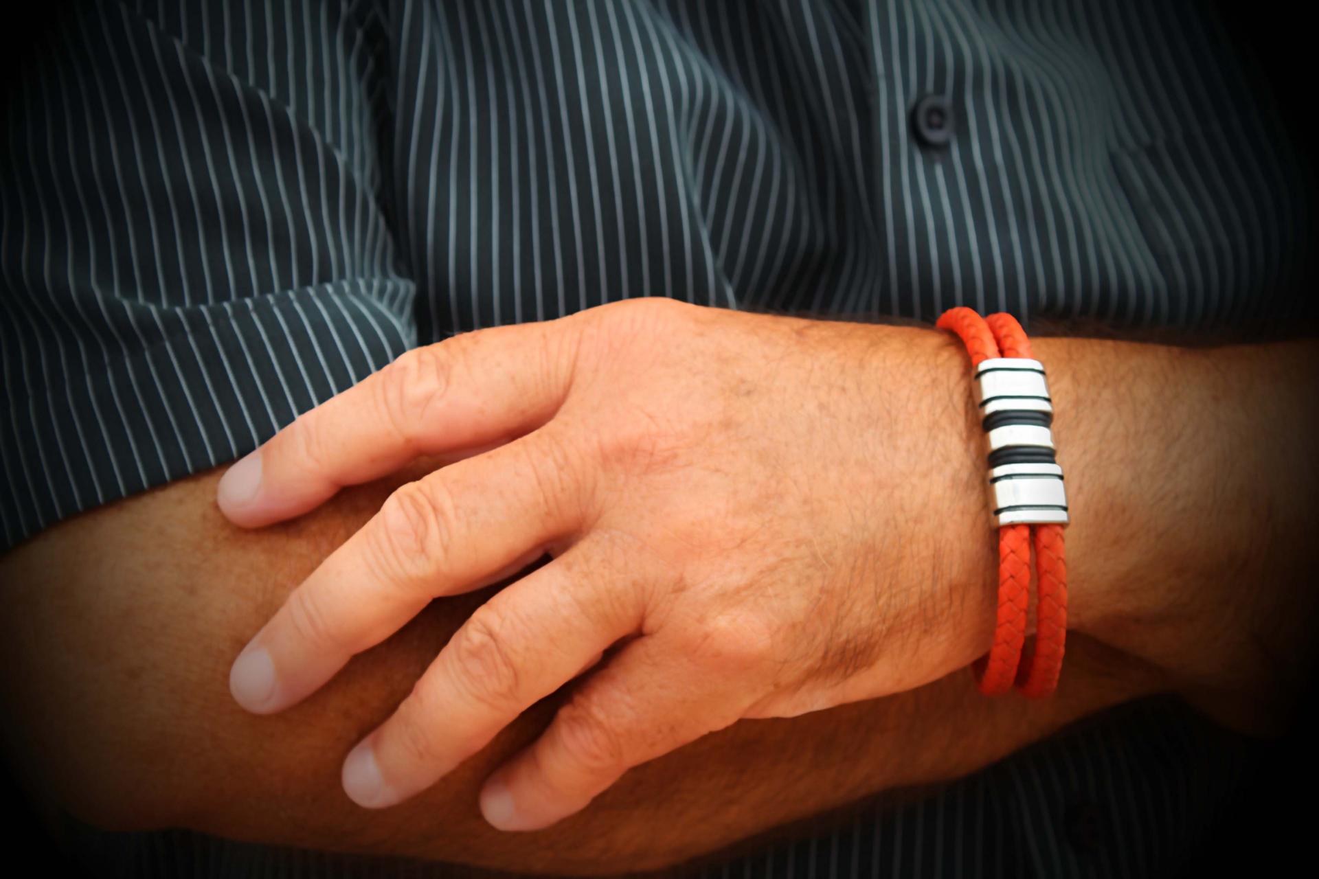 Orange Spice Multi Layer Leather & Steel Bracelet - Customisable