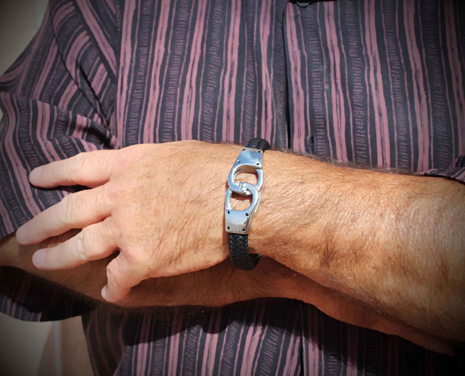 Handcuff Leather and Steel Bracelet Unisex - Customisable