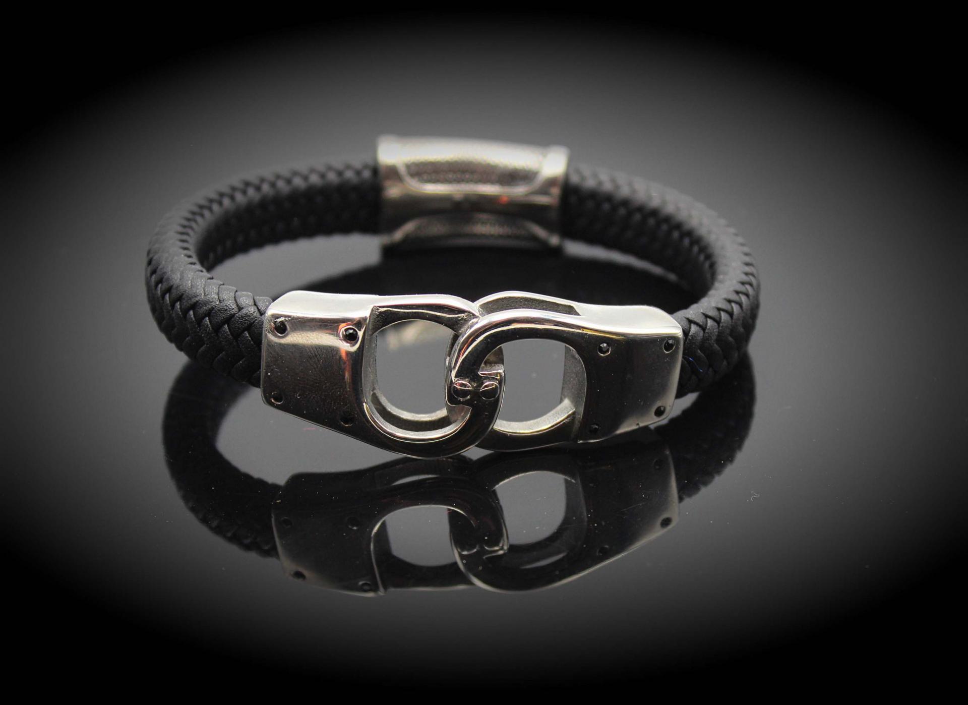 Handcuff Leather and Steel Bracelet Unisex - Customisable
