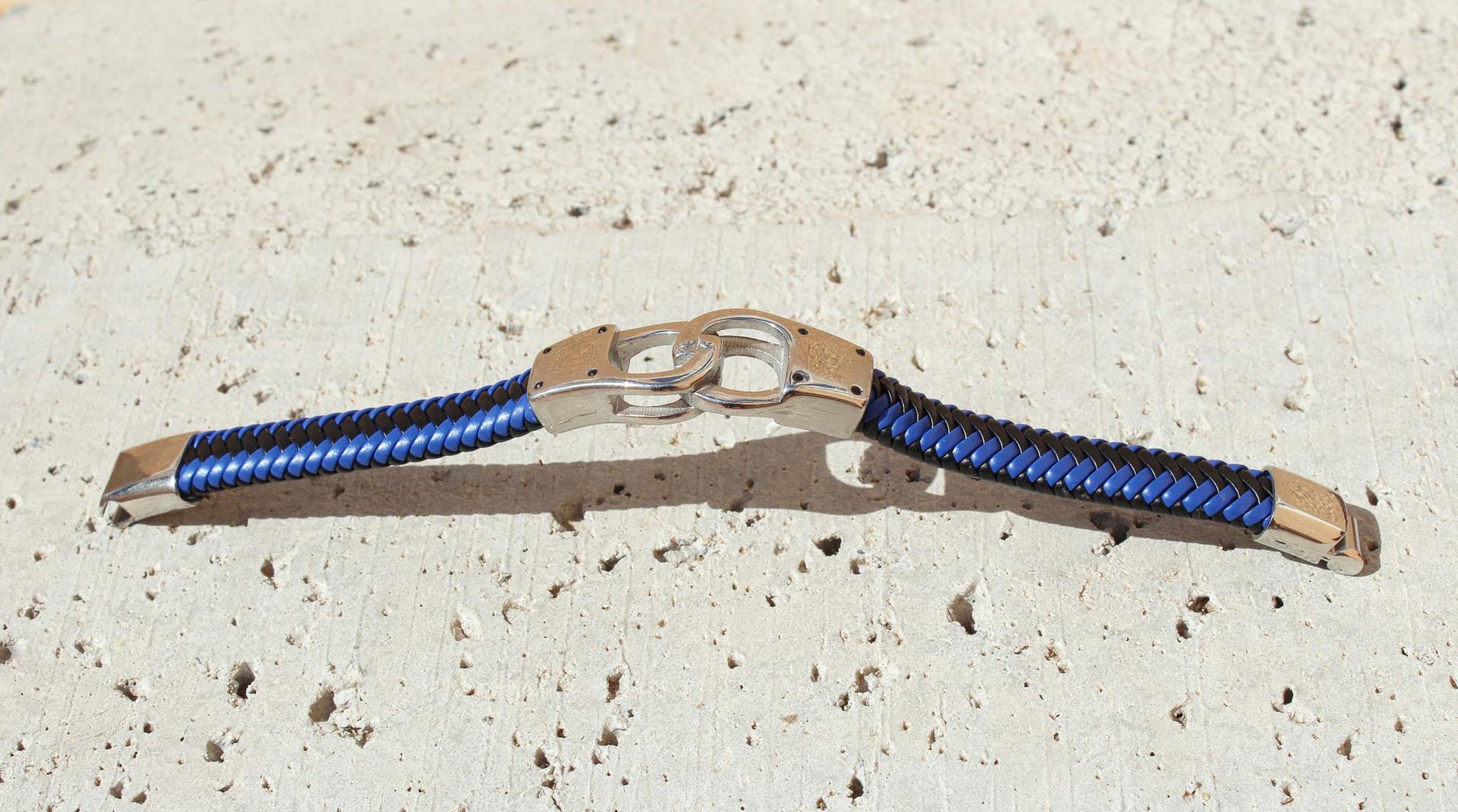 Handcuff Bracelet Unisex In Dual Colour Leather - Customisable