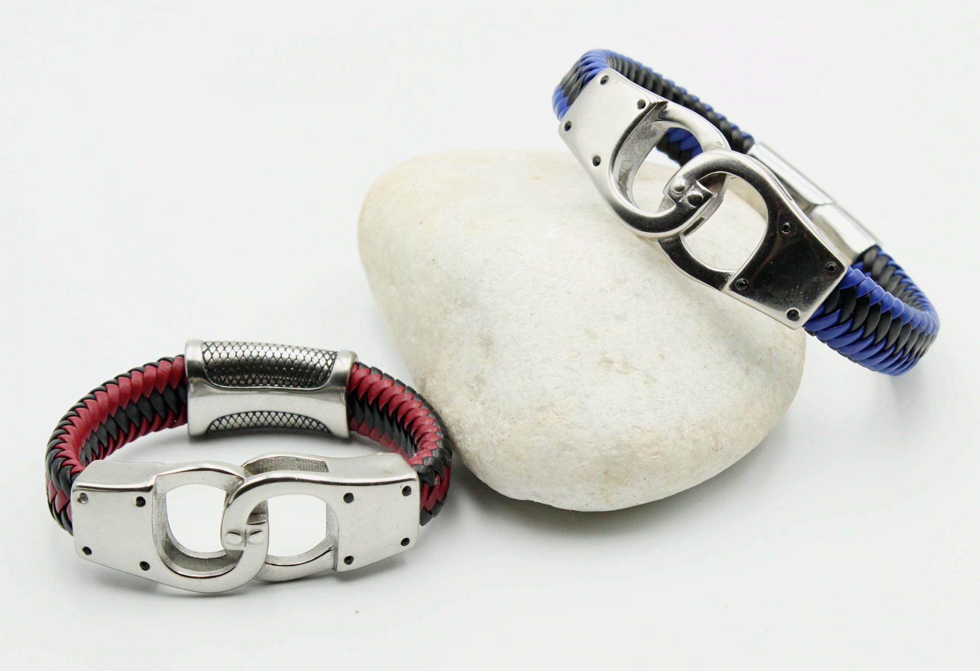 Handcuff Bracelet Unisex In Dual Colour Leather - Customisable