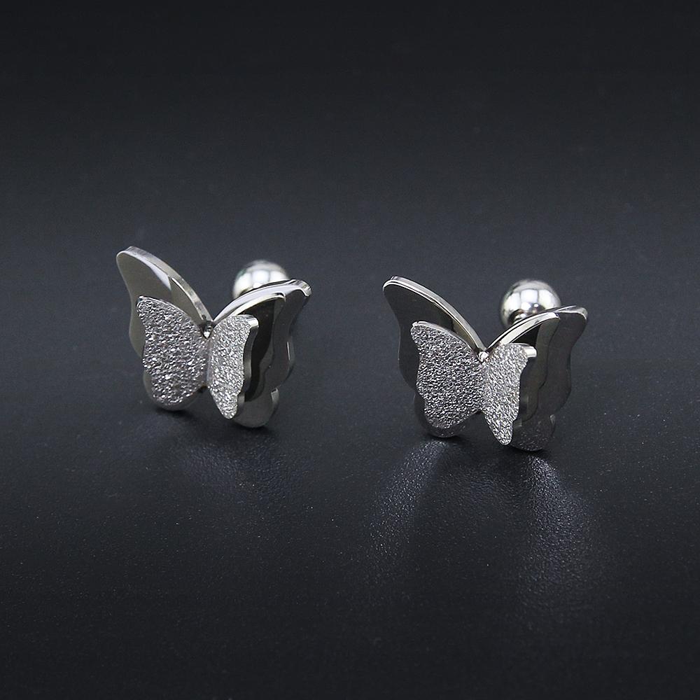 Butterfly Sandblasted Effect Labret Stud Earrings - 2 Colours Beautifully detai