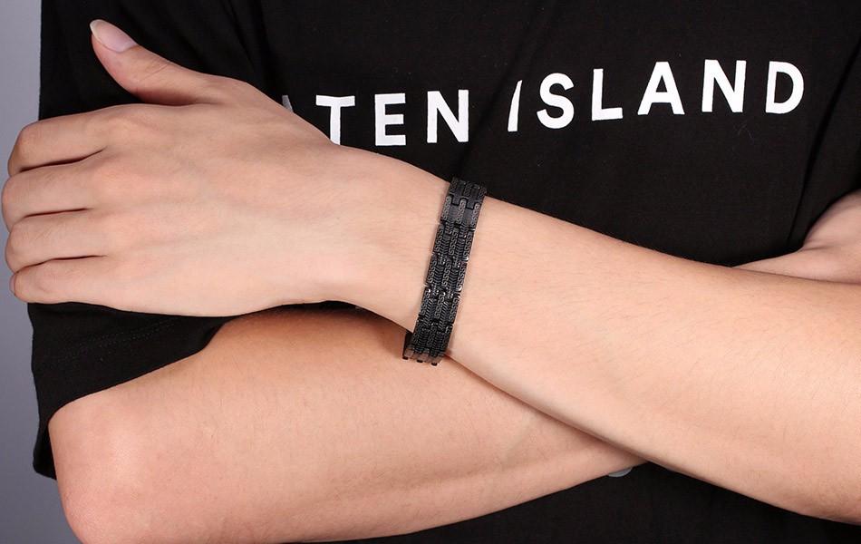Mens Black Steel Bracelet - Greek Key Design