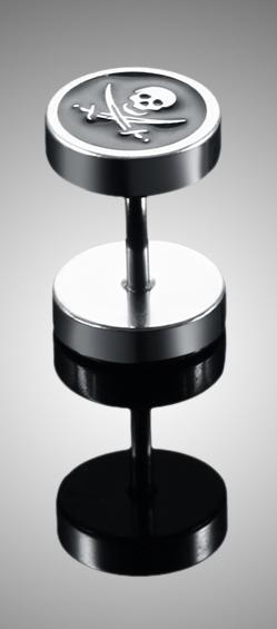 Fake Ear Plug - Skull Design in Stainless Steel