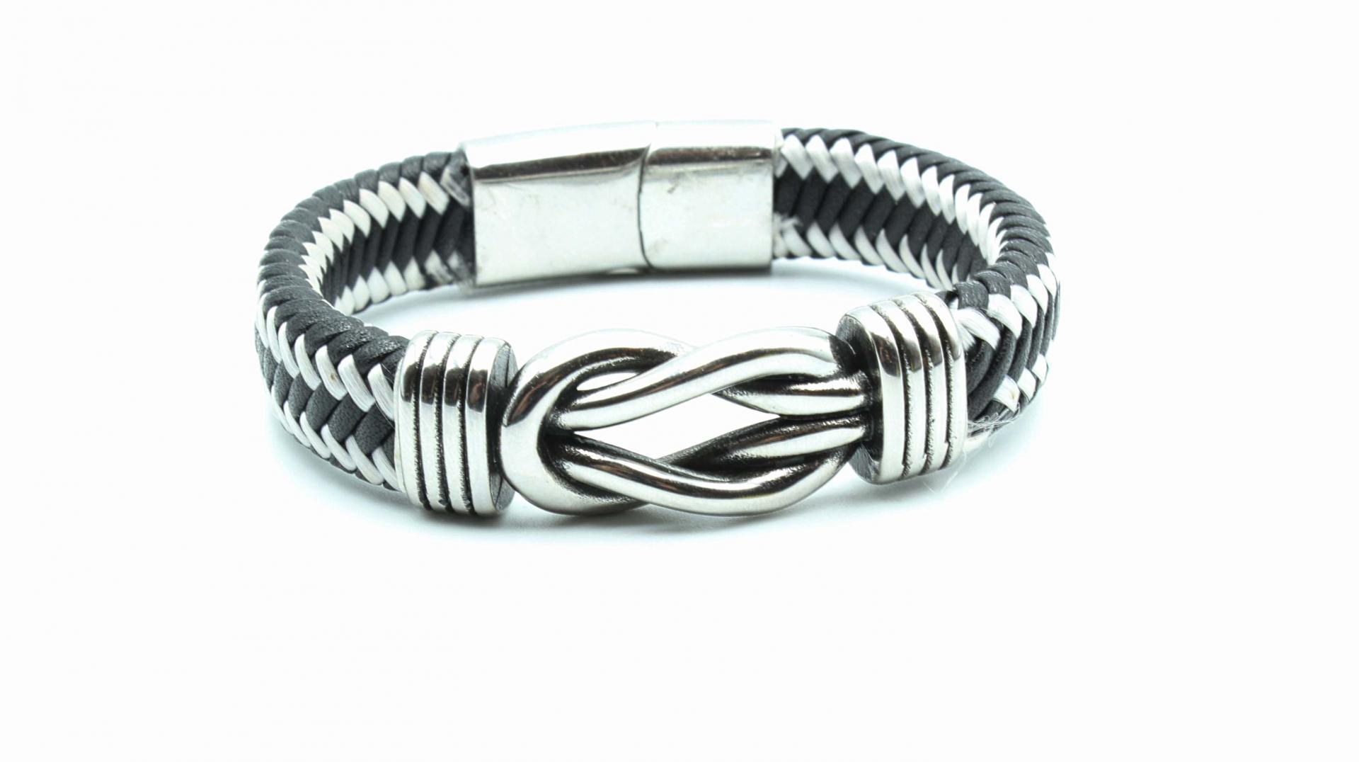 Knot Design Black & White Unisex Leather Bracelet