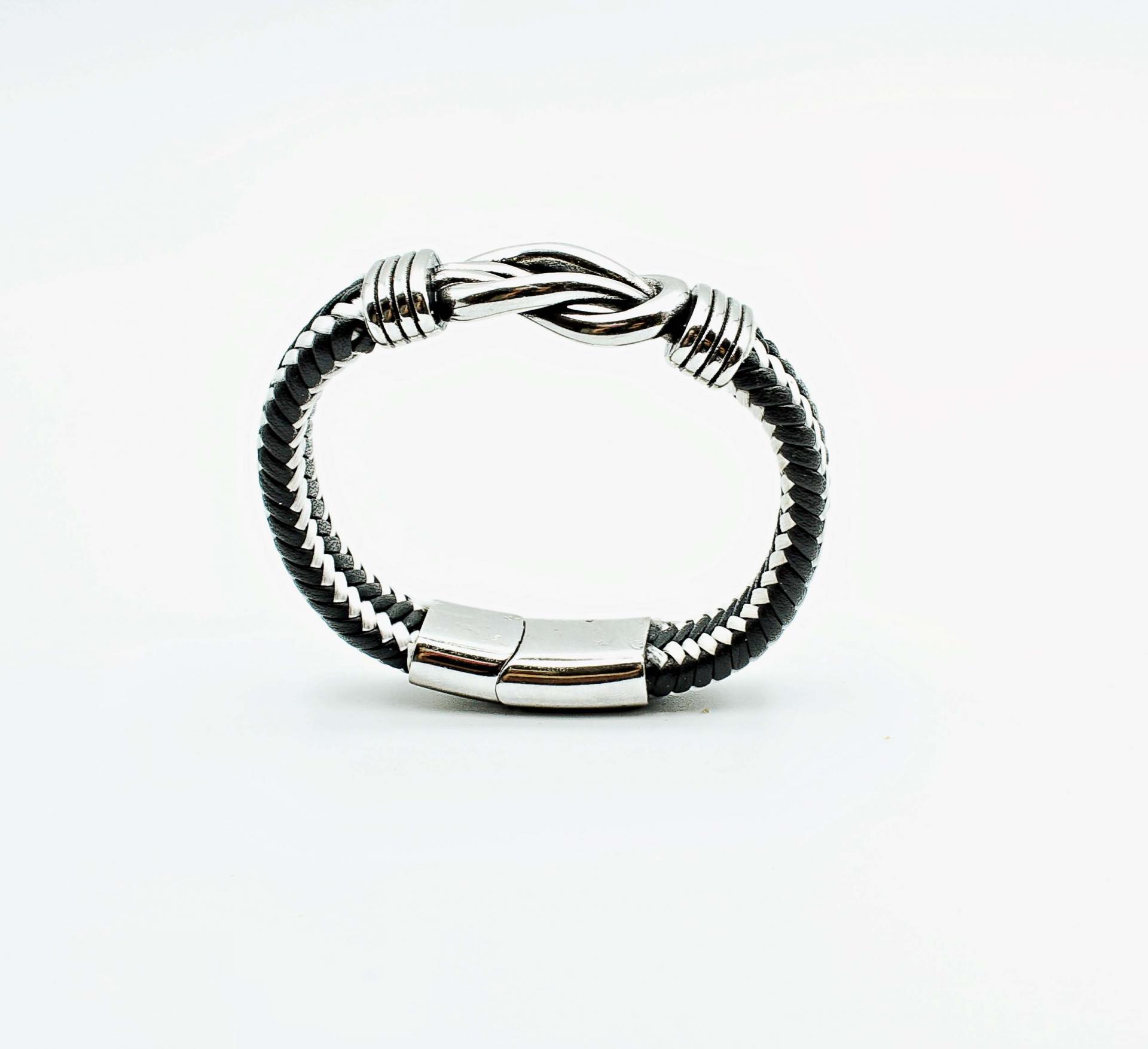 Knot Design Black & White Unisex Leather Bracelet