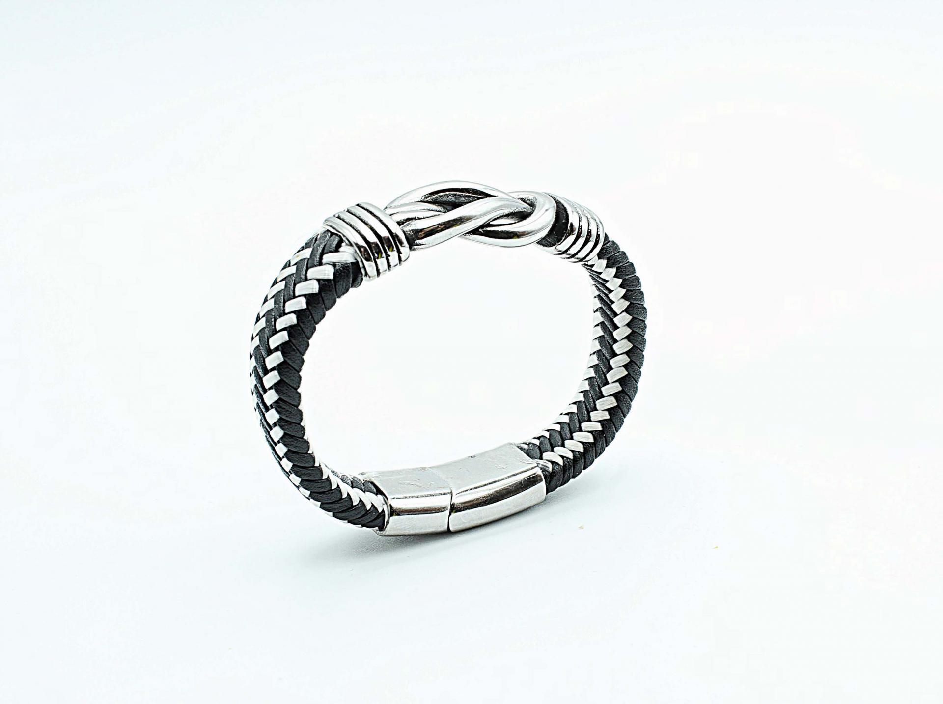 Knot Design Black & White Unisex Leather Bracelet