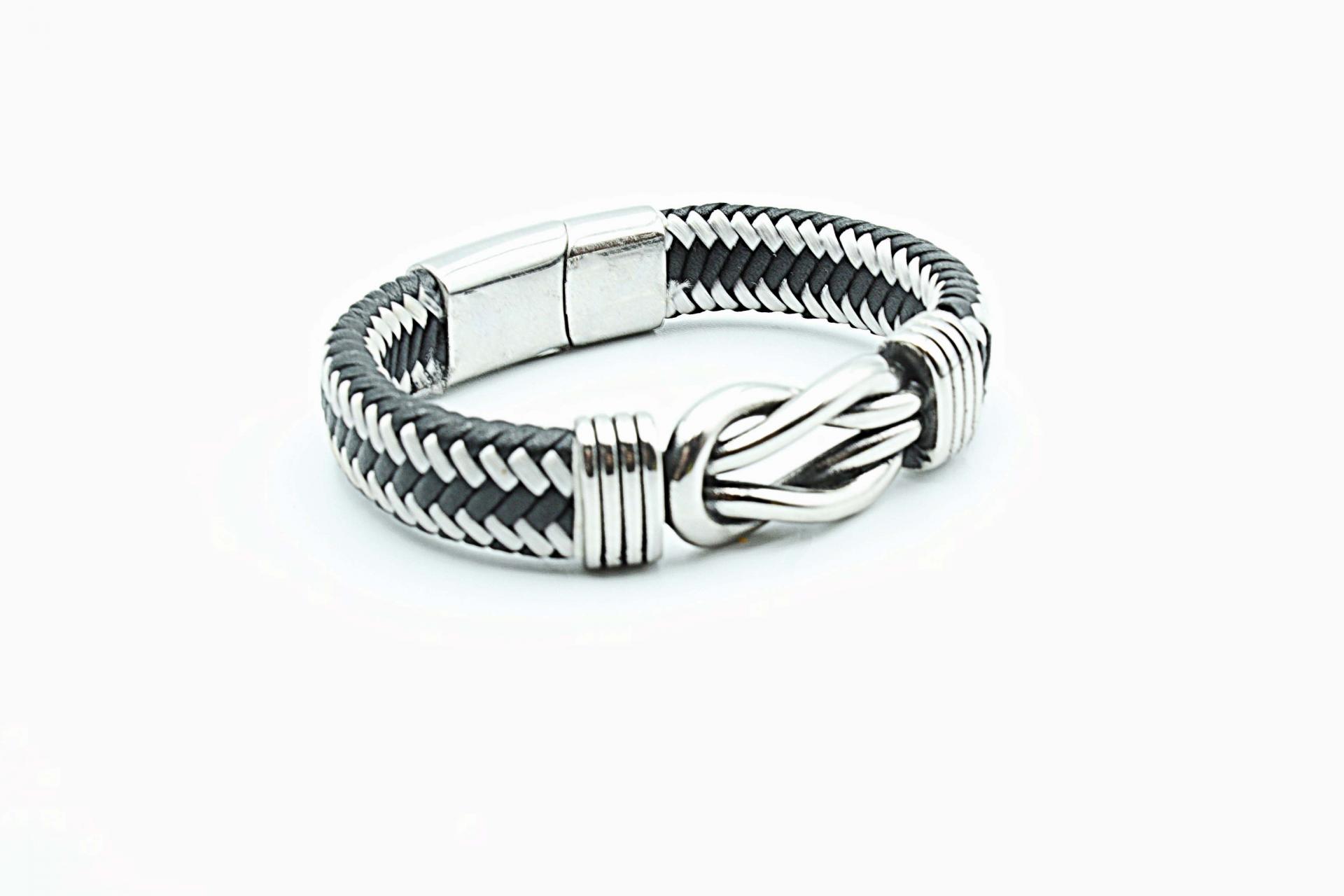 Knot Design Black & White Unisex Leather Bracelet