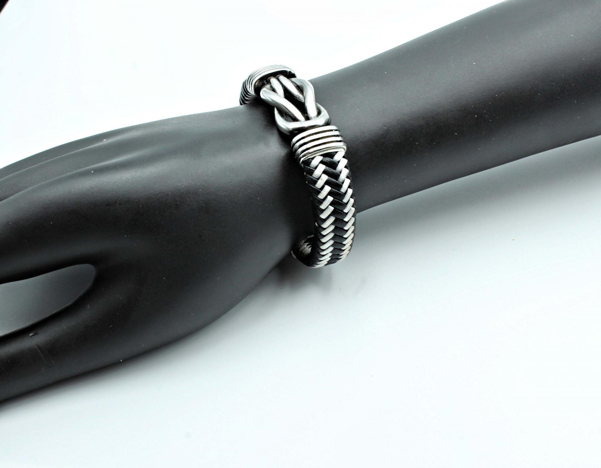 Knot Design Black & White Unisex Leather Bracelet