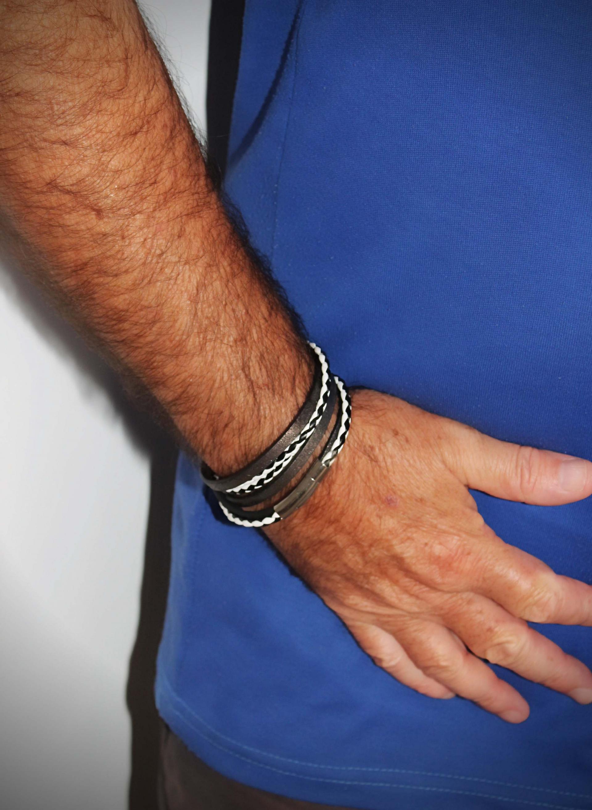 Leather Multiwrap Double Strand Black & White Bracelet - Crafted To Size
