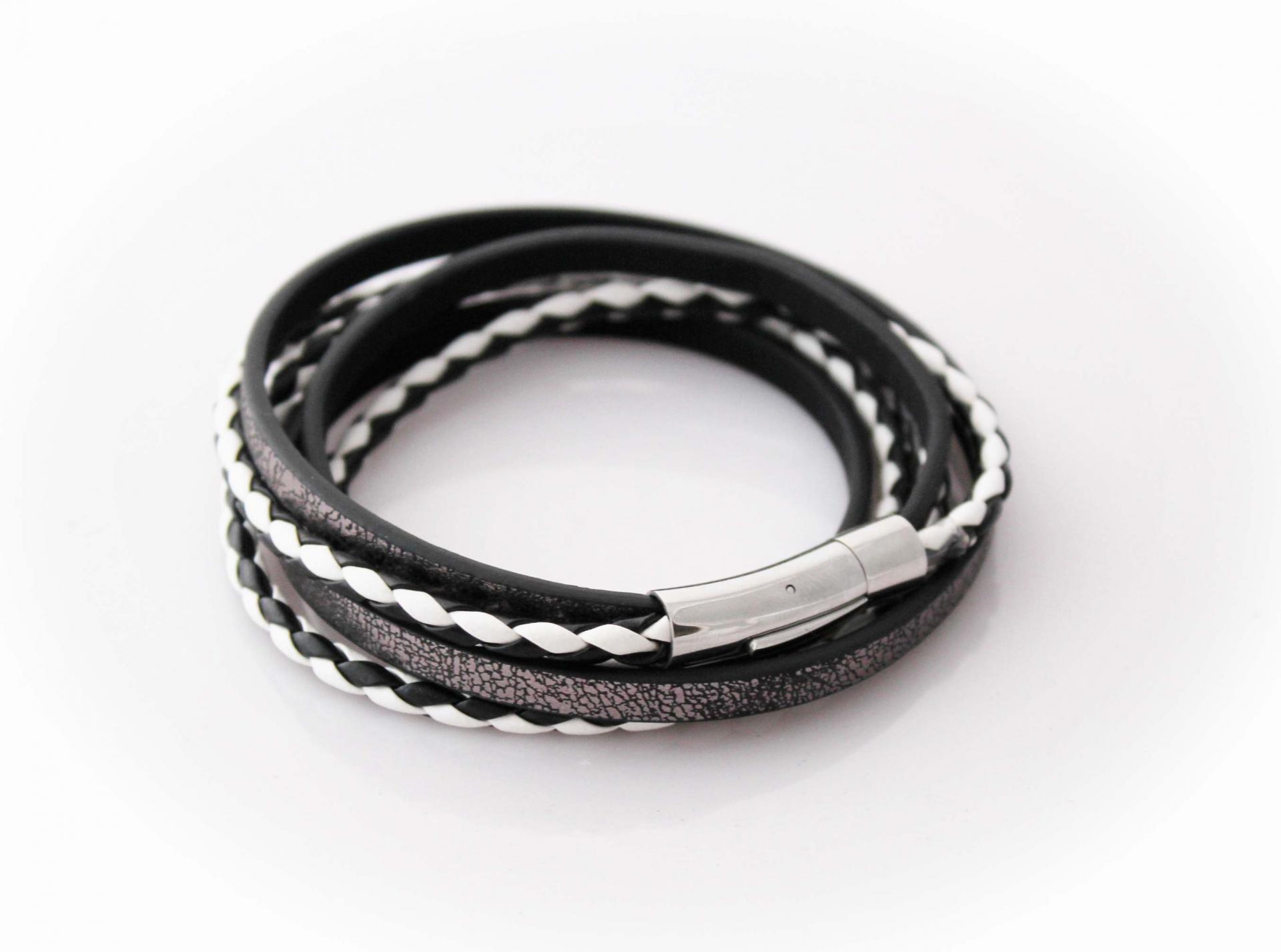 Leather Multiwrap Double Strand Black & White Bracelet - Crafted To Size